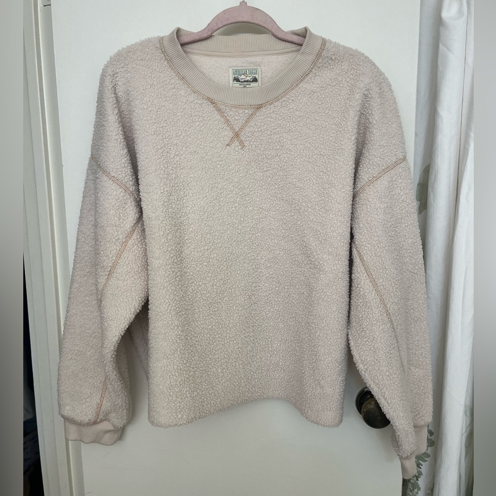 American Eagle Outfitters Cream Sherpa Crewneck Sweater